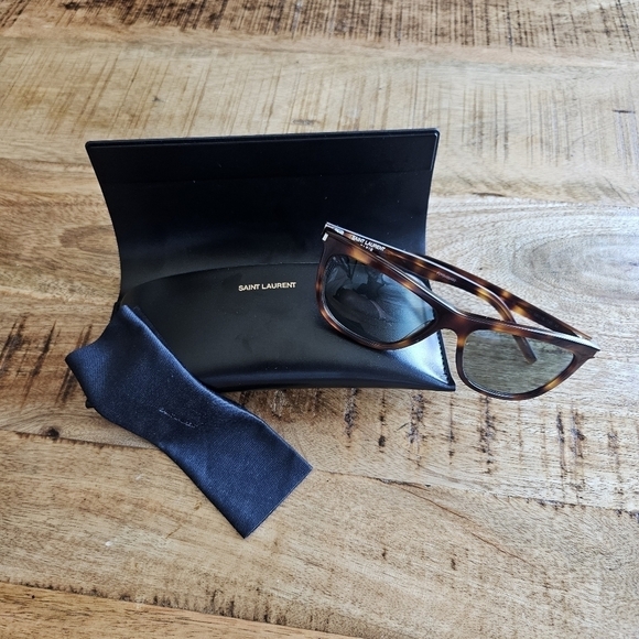 Saint Laurent Women YSL SL515 58mm Cat Eye Sunglasses Havana Green New Authentic main image 6